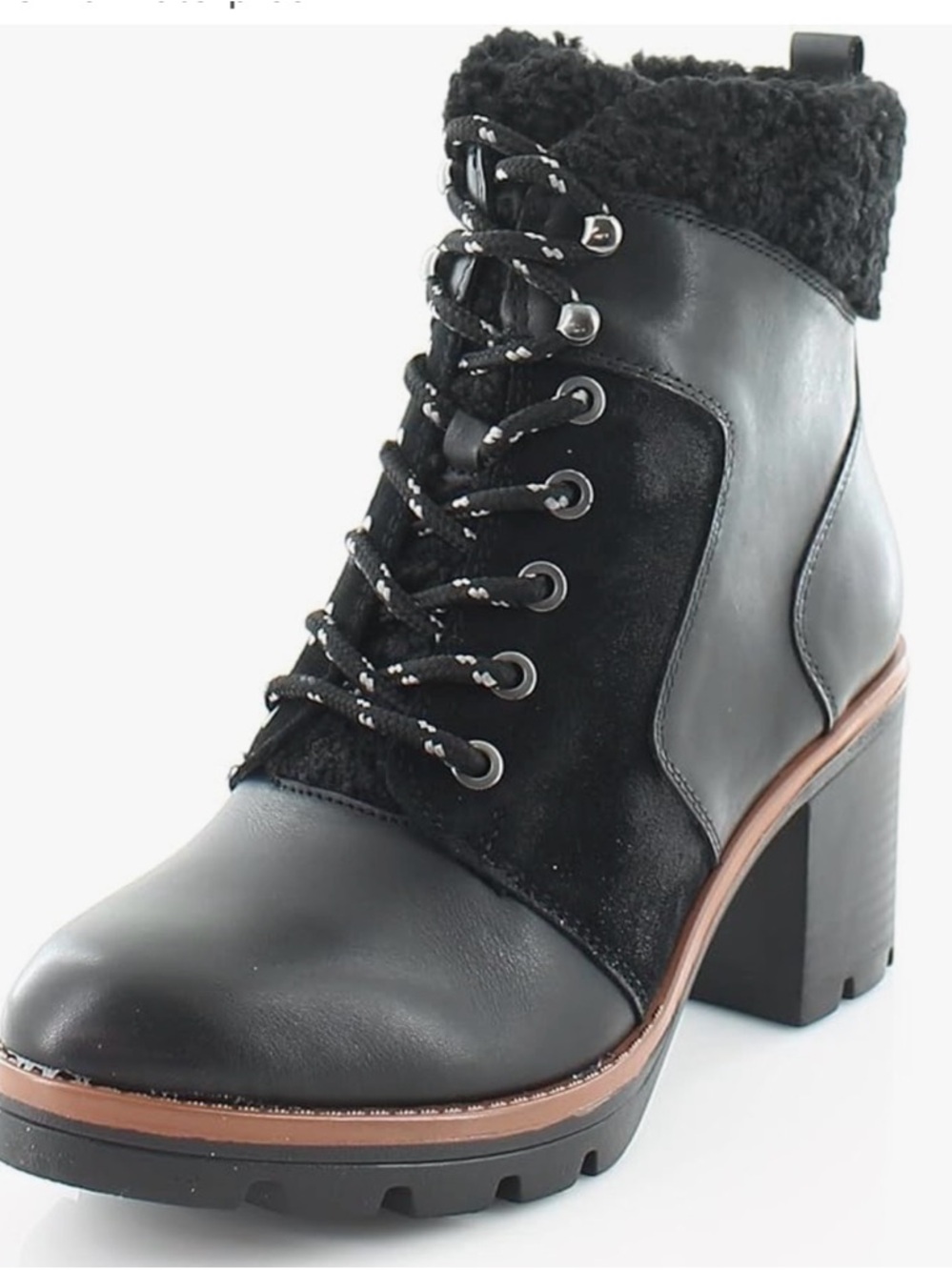 Naturalizer Black Leather Lace Up Fur Lined Block Heel Ankle Bootie Women’s 8.5